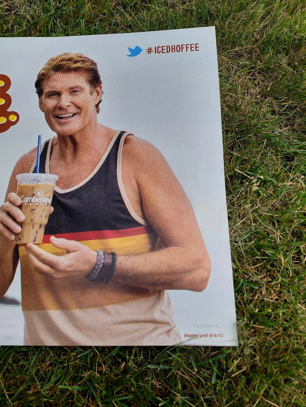 2012 David Hasslehoff Iced Hoffee acrylic coffee advertisment sign 14.5